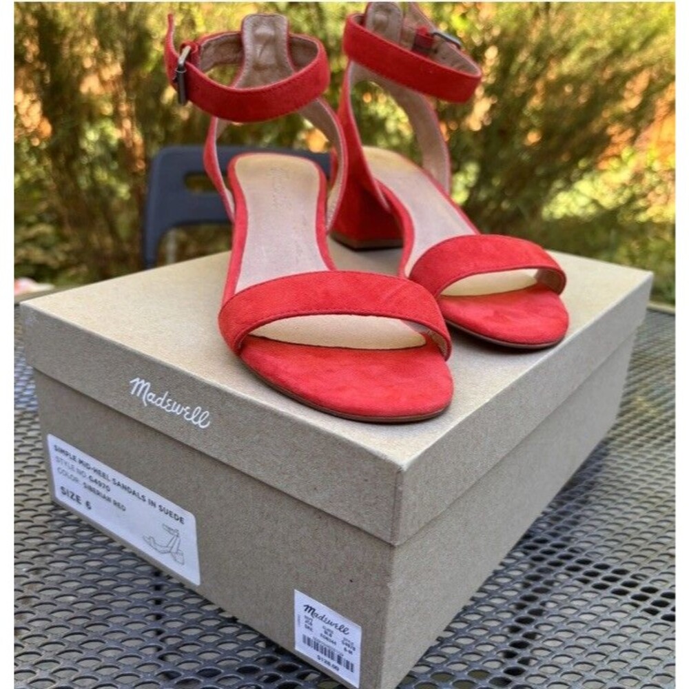 Madewell The Claudia Sandal Women’s Size 6 Red Suede Block Heel Ankle Strap